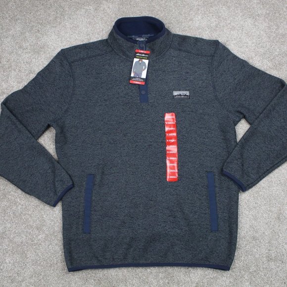 Eddie Bauer Fleece Sweatshirt NWT Mens XS Heather Navy Blue L/S Pullover Sweater - Picture 1 of 12